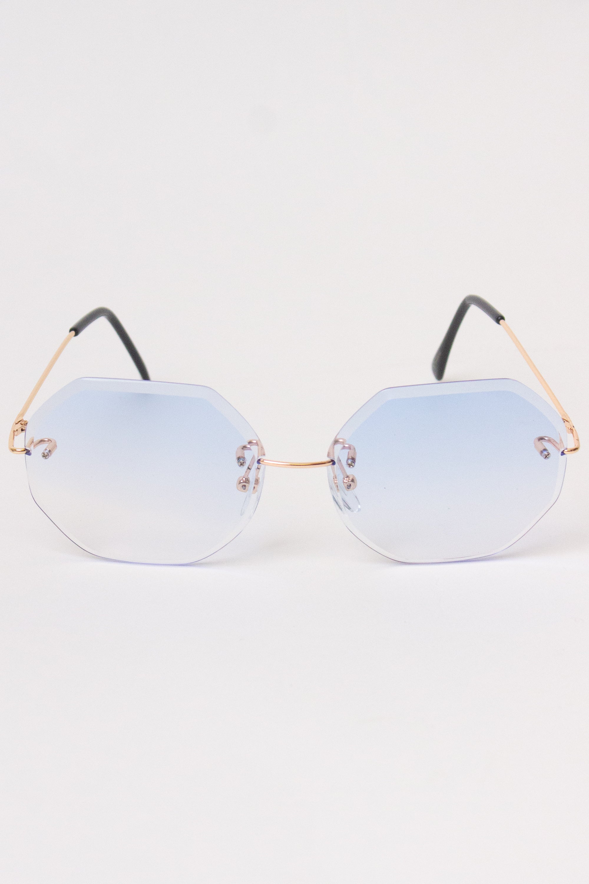Rimless Octagon Sunglasses - Blue