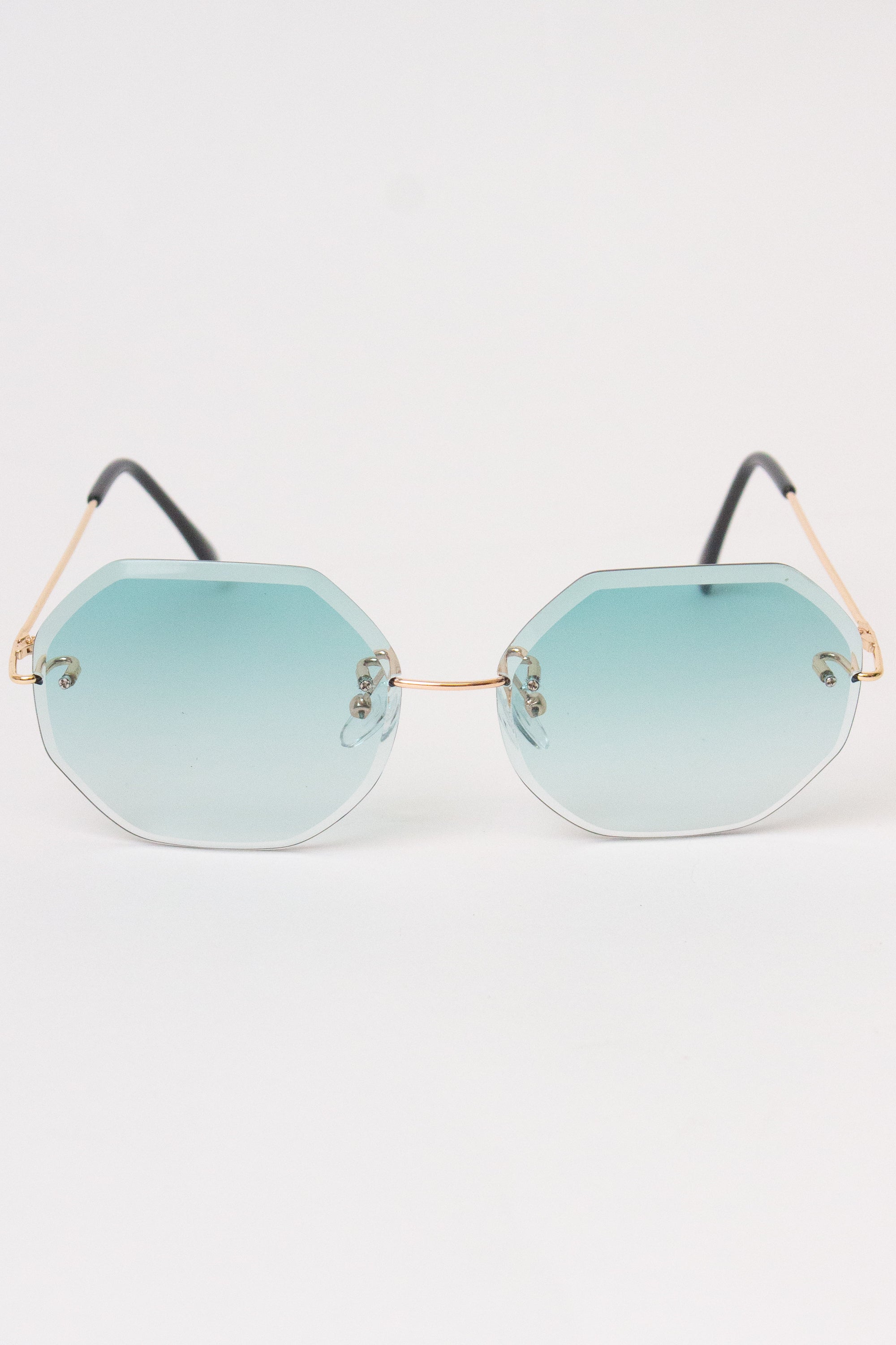 Rimless Octagon Sunglasses - Teal