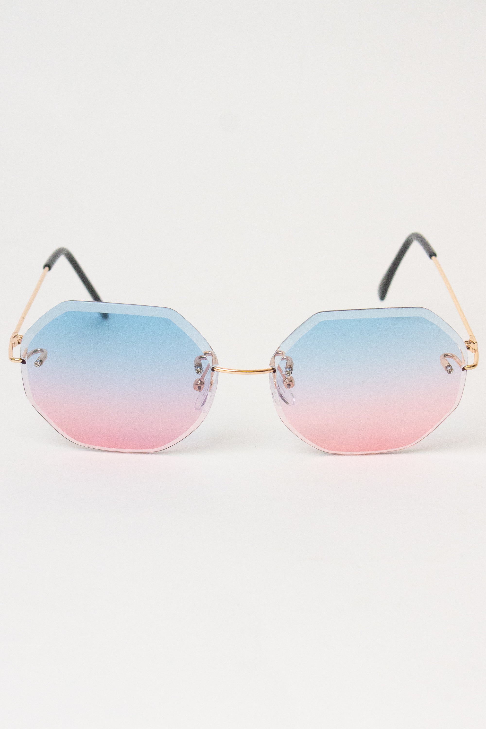 Rimless Octagon Sunglasses - Pink/Blue