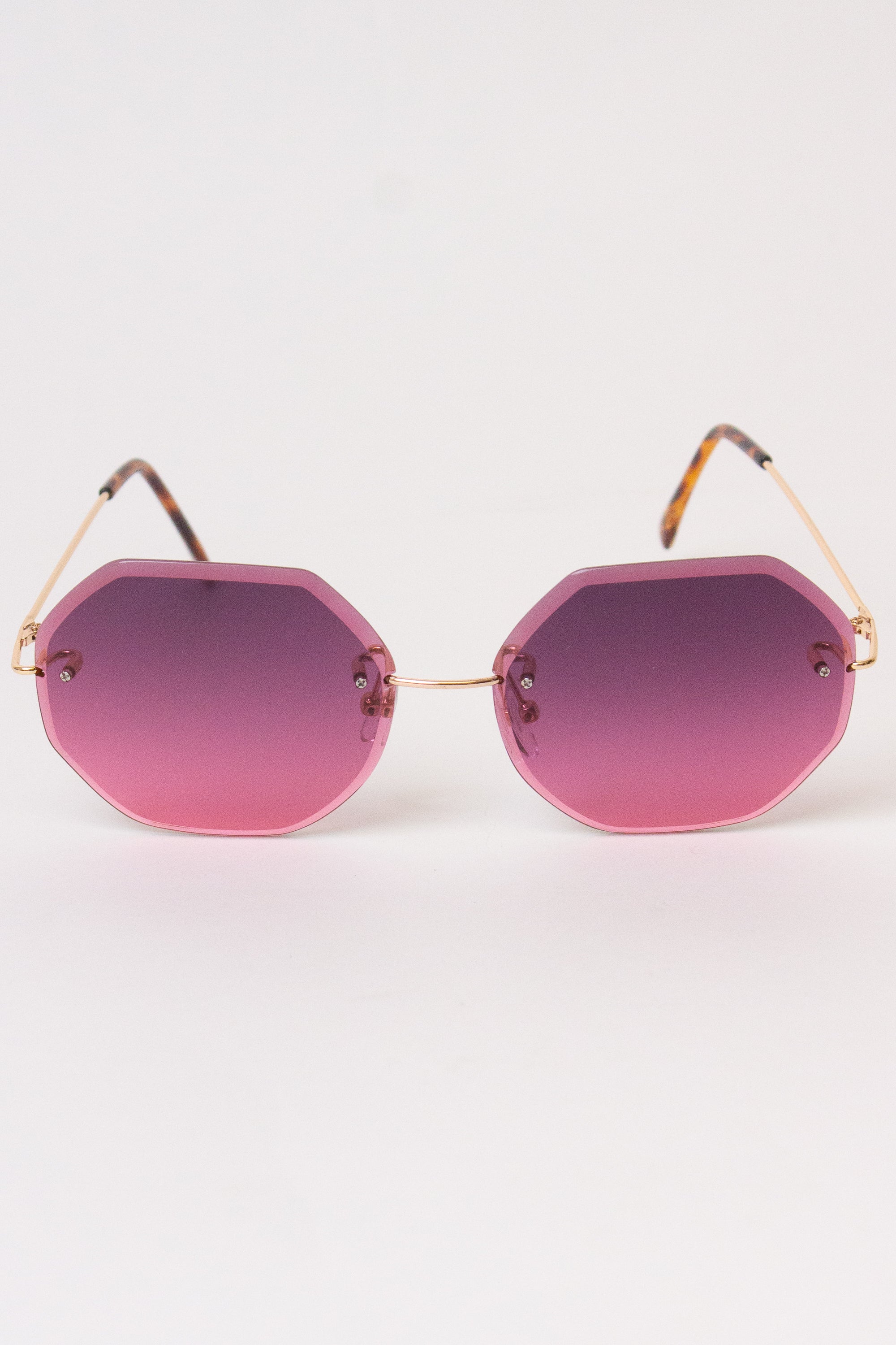 Rimless Octagon Sunglasses - Dark Pink