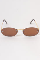 Rimless Oval Lens Sunglasses - Brown