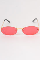 Rimless Oval Lens Sunglasses - Red