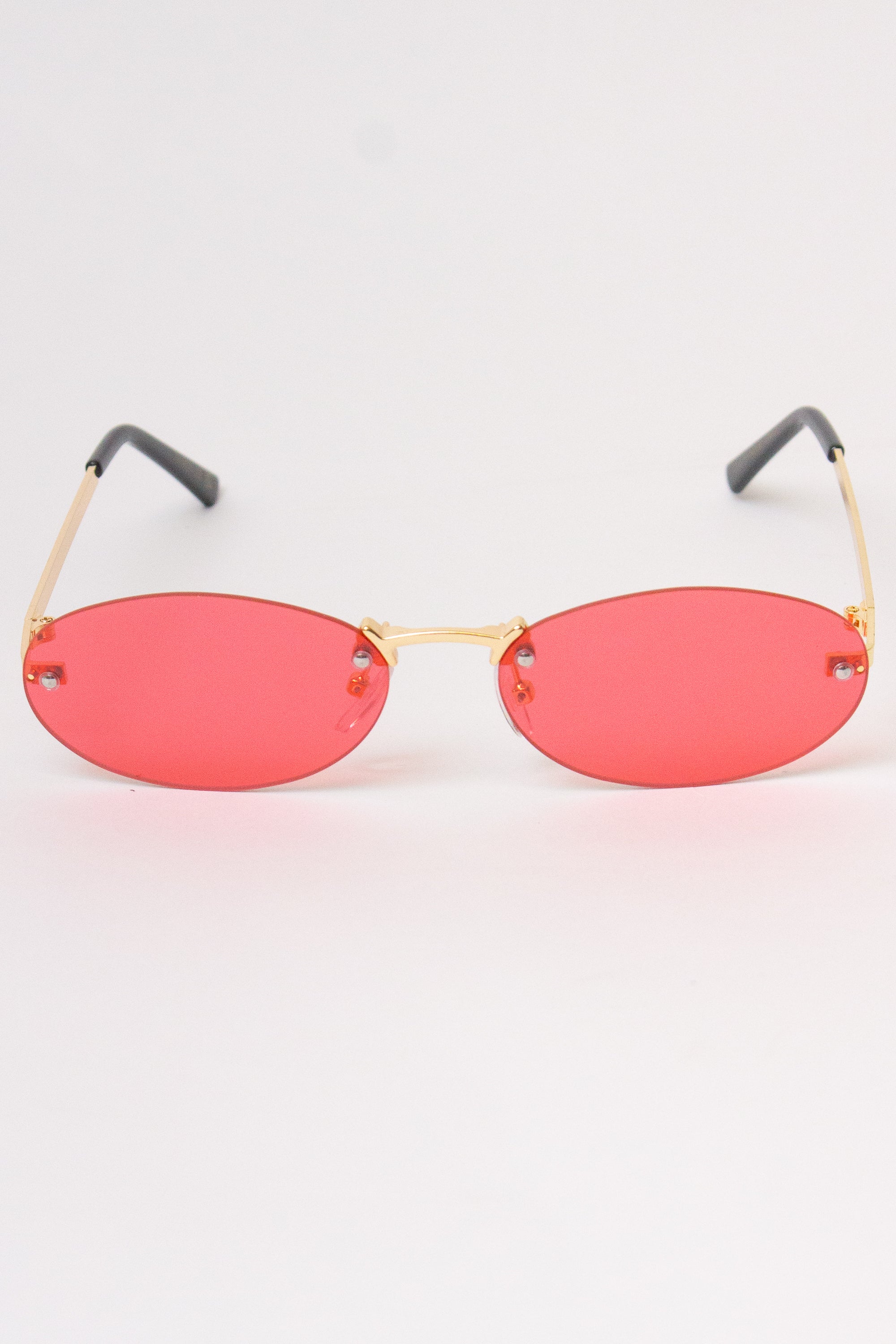 Rimless Oval Lens Sunglasses - Red