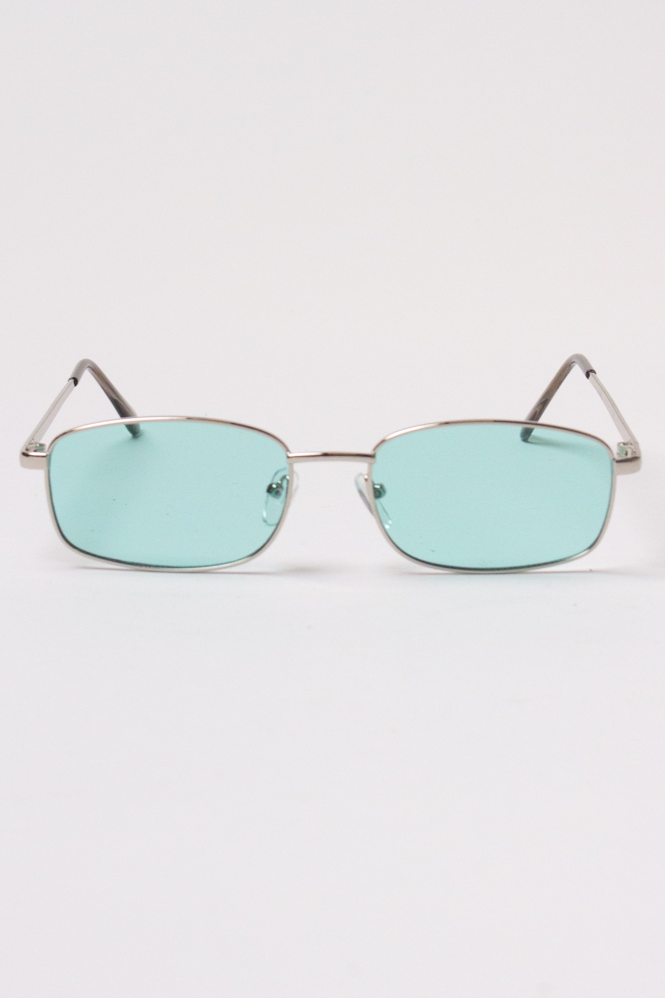 Thin Frame Rectangle Sunglasses - Green