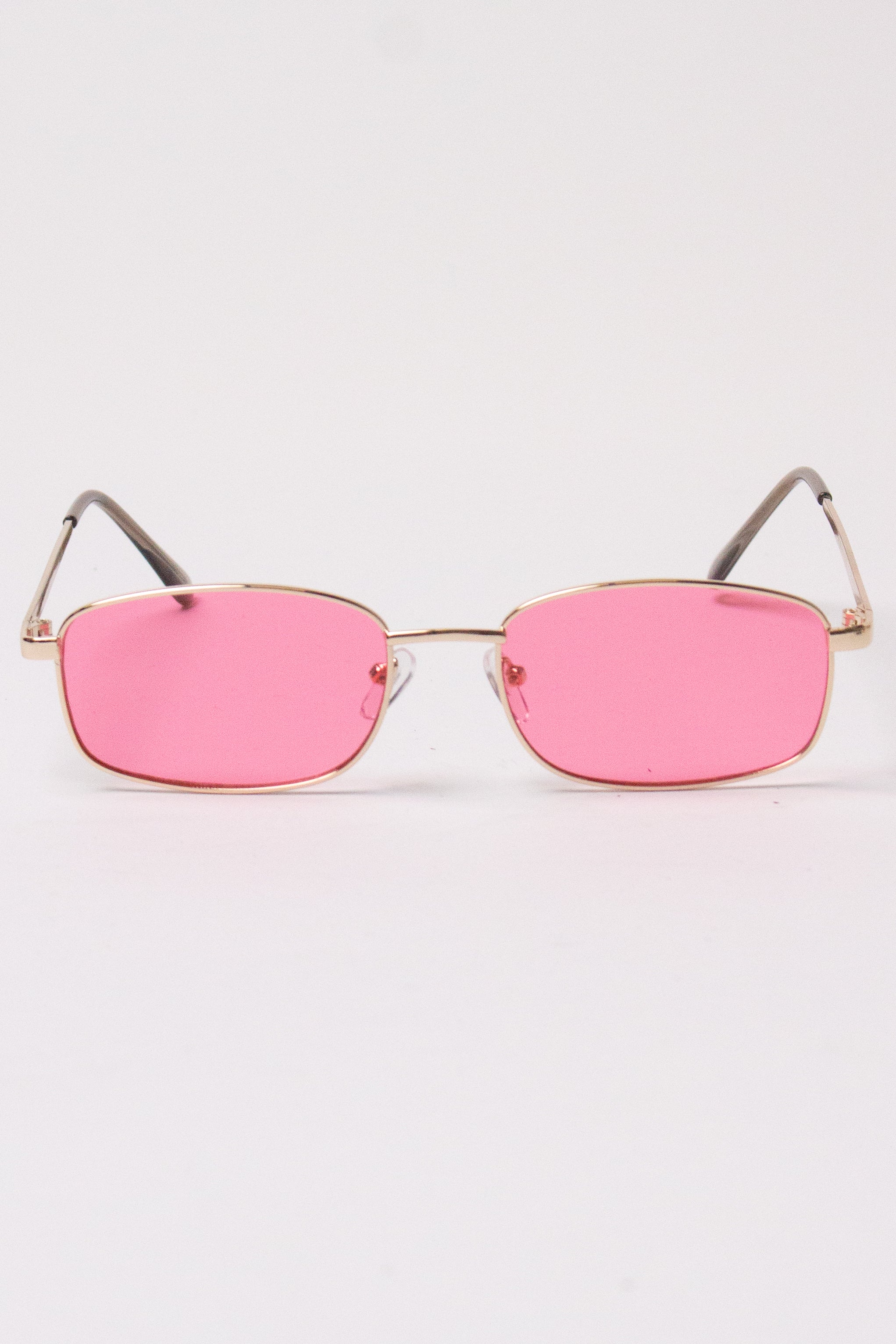Thin Frame Rectangle Sunglasses - Hot Pink
