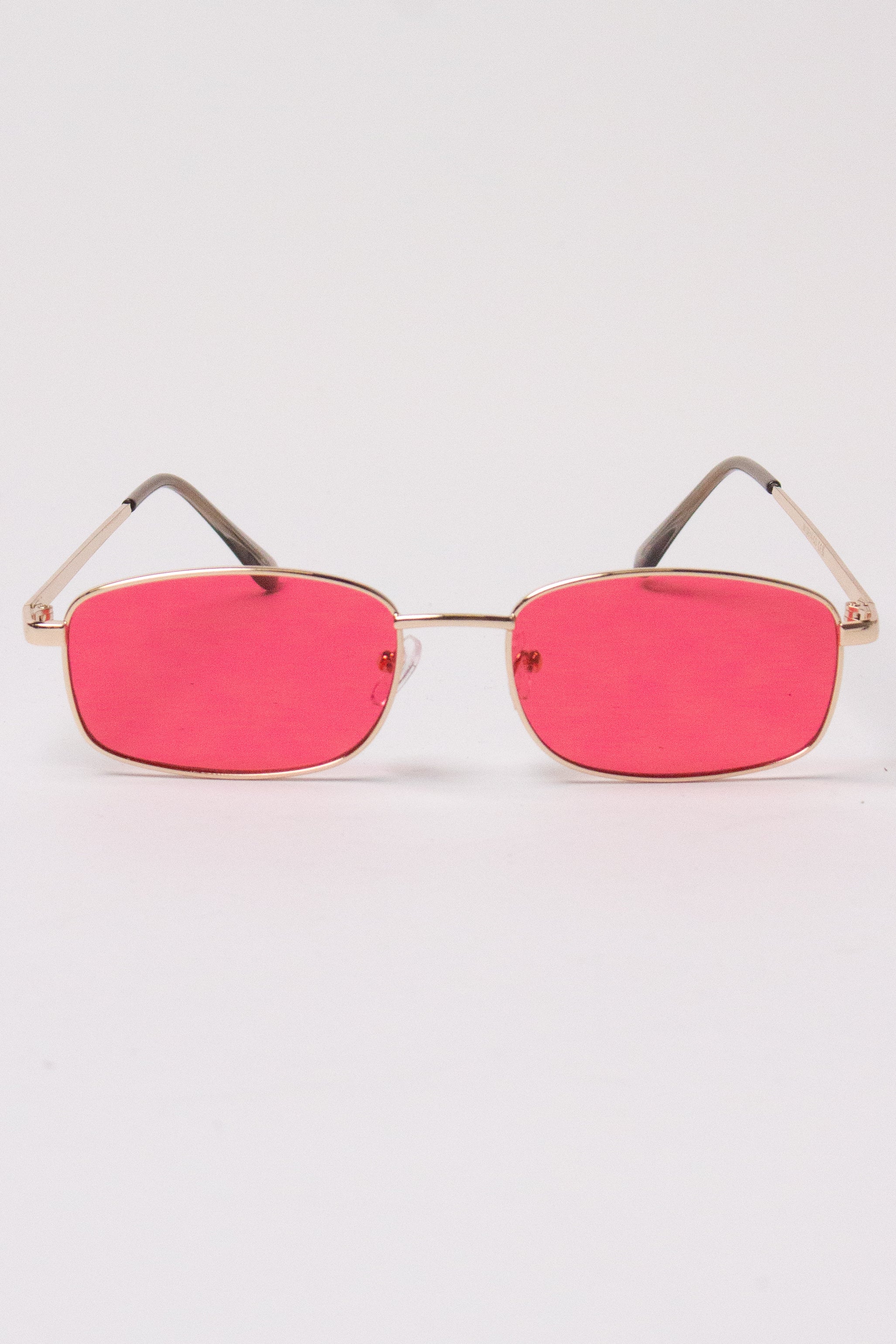 Thin Frame Rectangle Sunglasses - Red