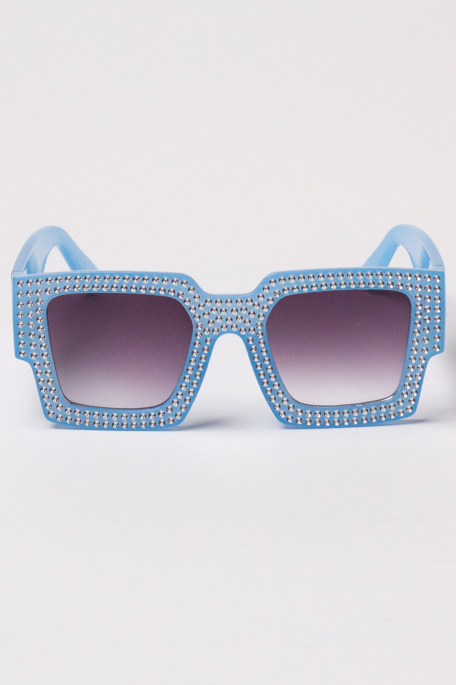 Oversized Bedazzled Sunglasses - Light Blue