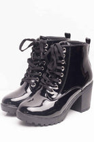 Black Patent Laceup Boots