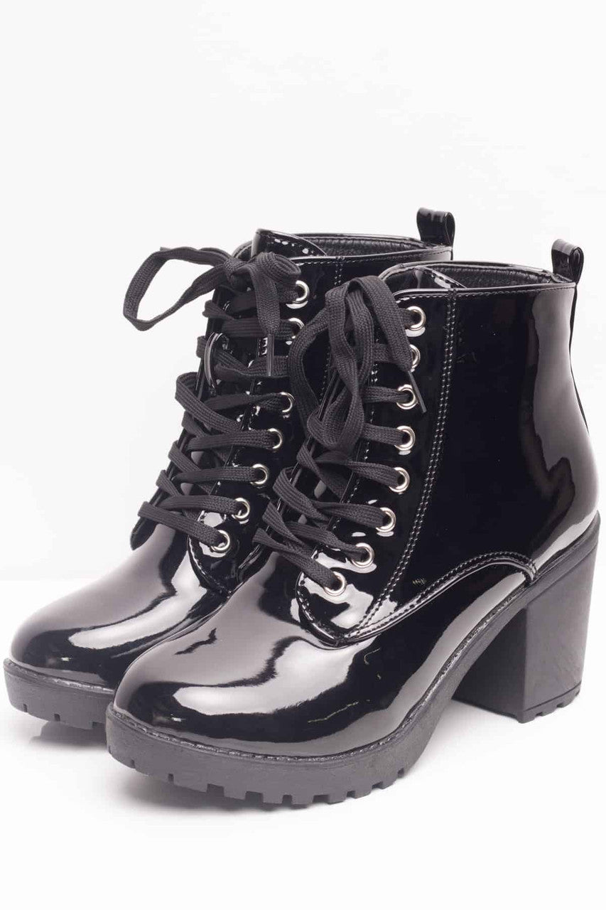 Black Patent Laceup Boots