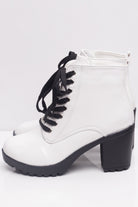 White Patent Laceup Boots