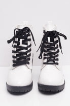 White Patent Laceup Boots