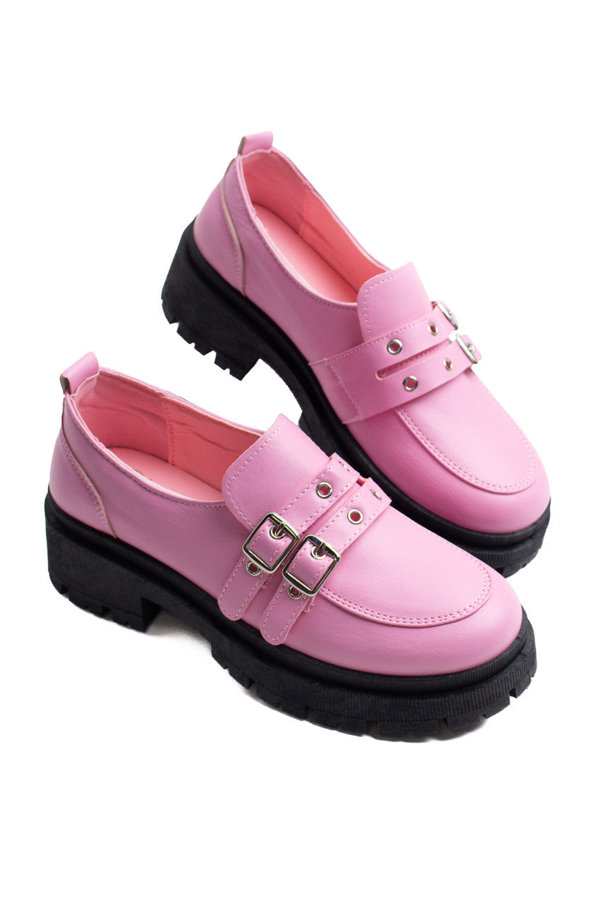 Pink Buckle Loafers