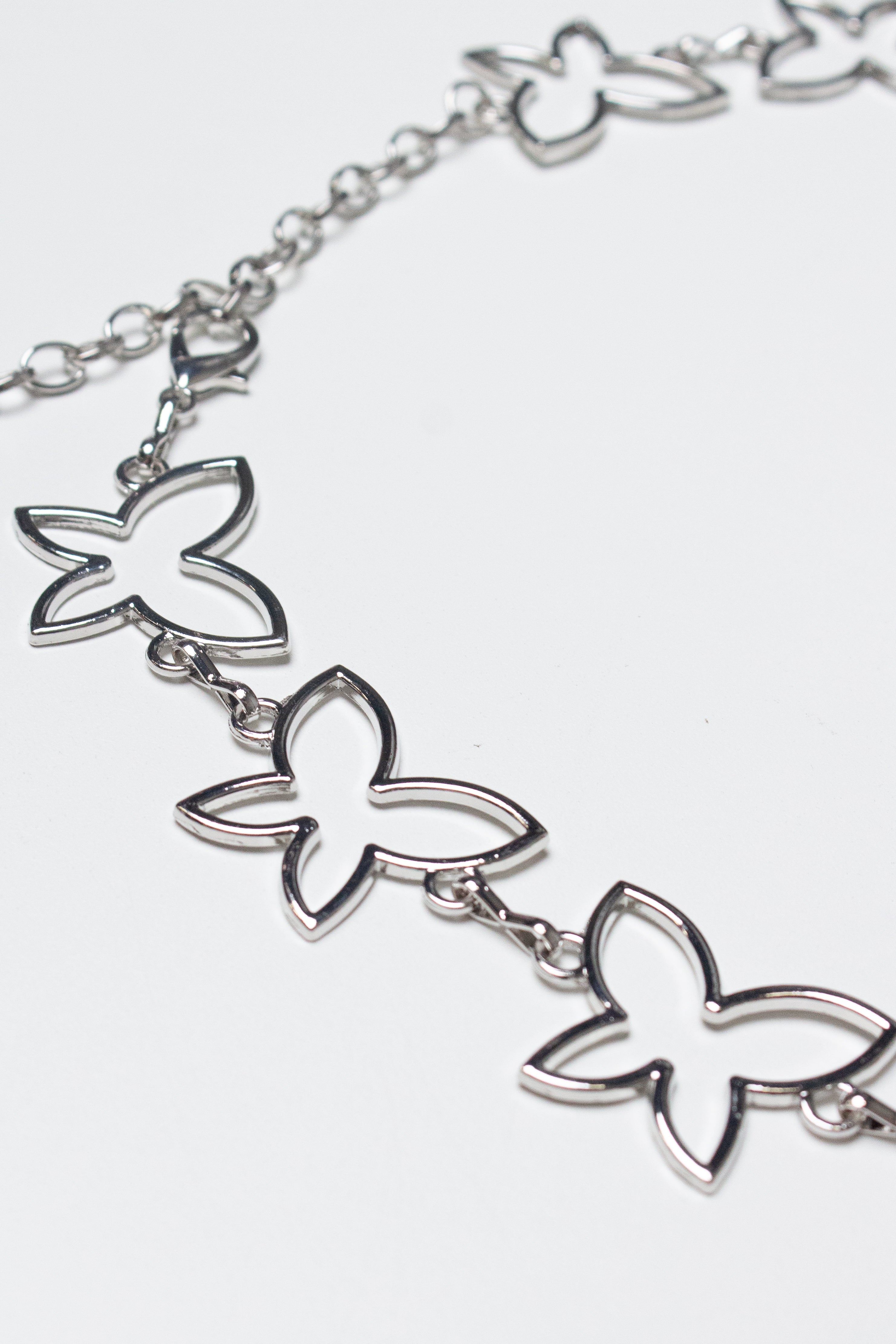 Metallic Chain Belt - Silver/Butterfly