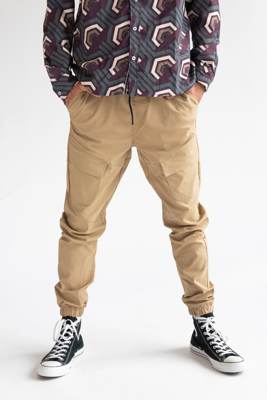Khaki Twill Cargo Joggers