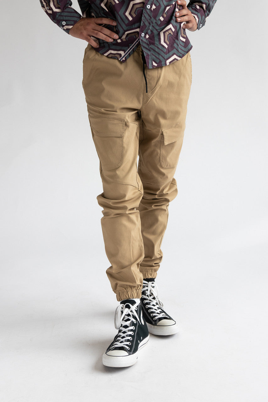 Khaki Twill Cargo Joggers