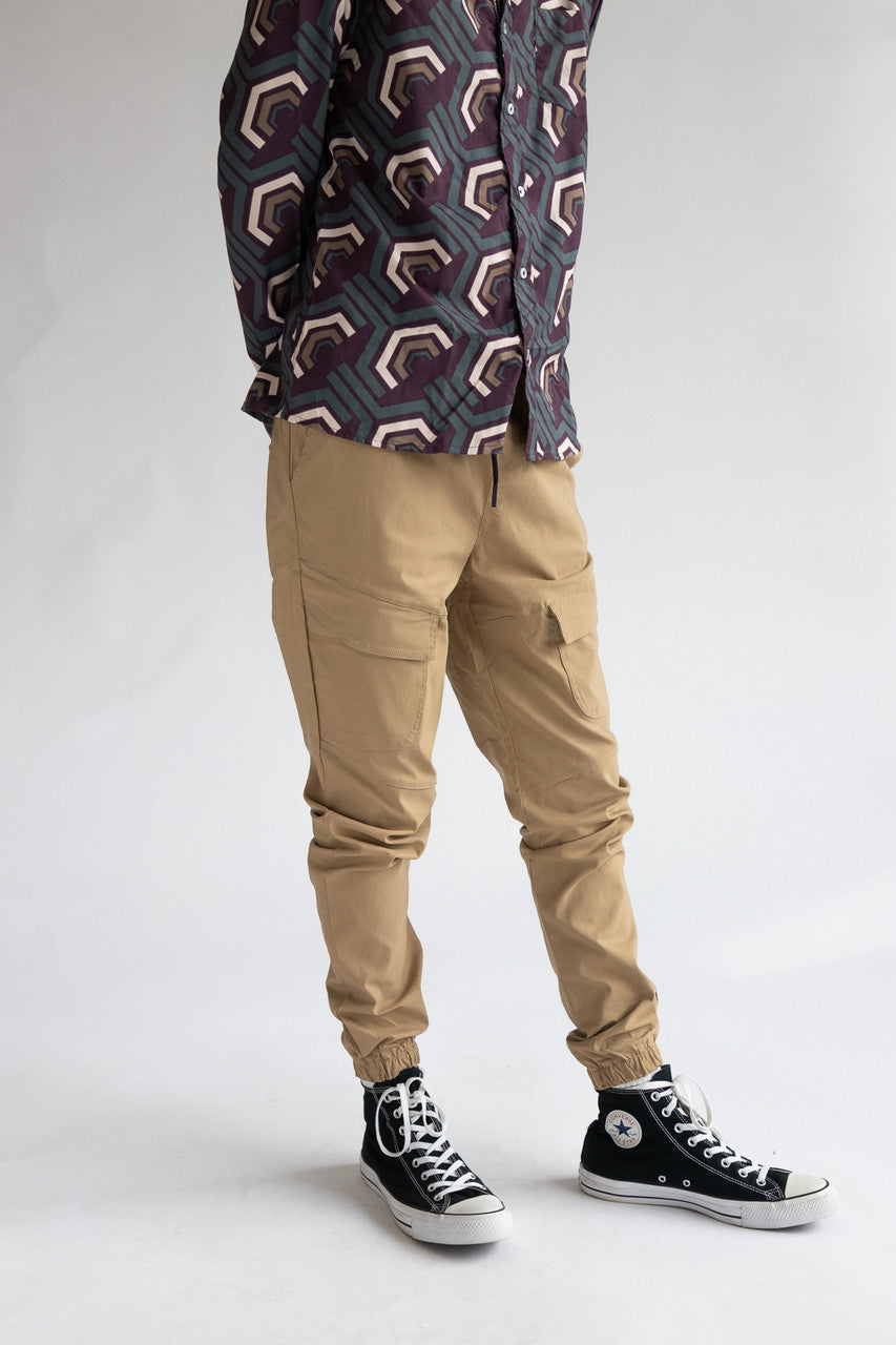 Khaki Twill Cargo Joggers