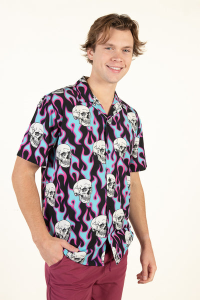Tao　PPFM ドッキングシャツ　　Y2K Y2K Flaming Skull Button Up Shirt – Ragstock