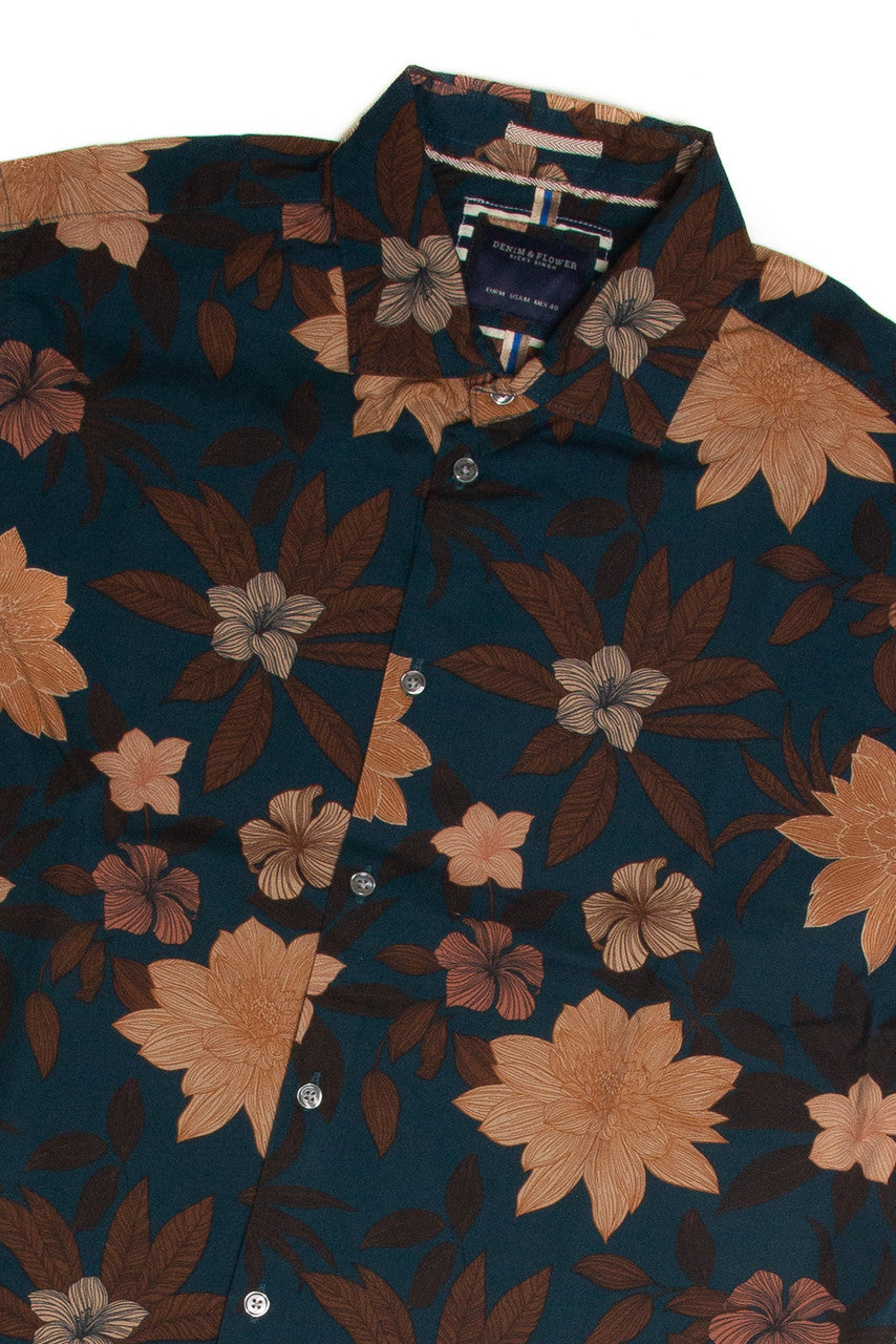 Dark Teal Floral Woven Shirt