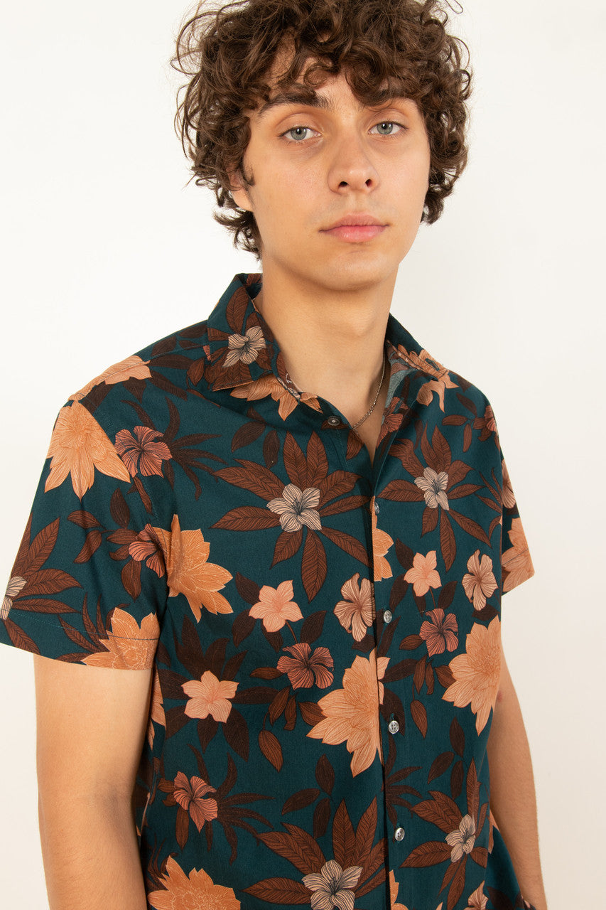 Dark Teal Floral Woven Shirt