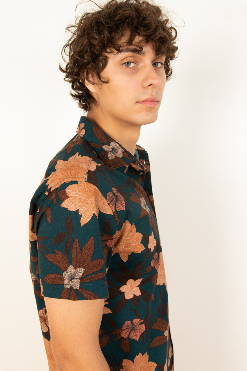 Dark Teal Floral Woven Shirt