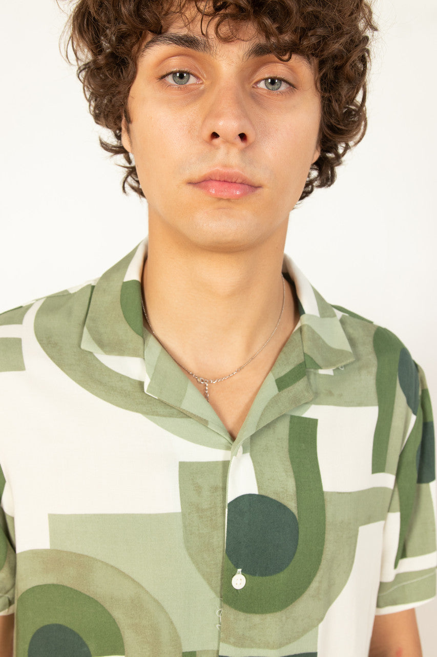 Green Geometric Woven Shirt