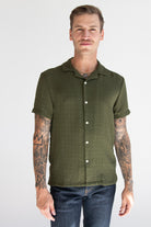 Olive Textured Woven Button Up Shirt