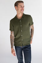 Olive Textured Woven Button Up Shirt