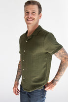 Olive Textured Woven Button Up Shirt