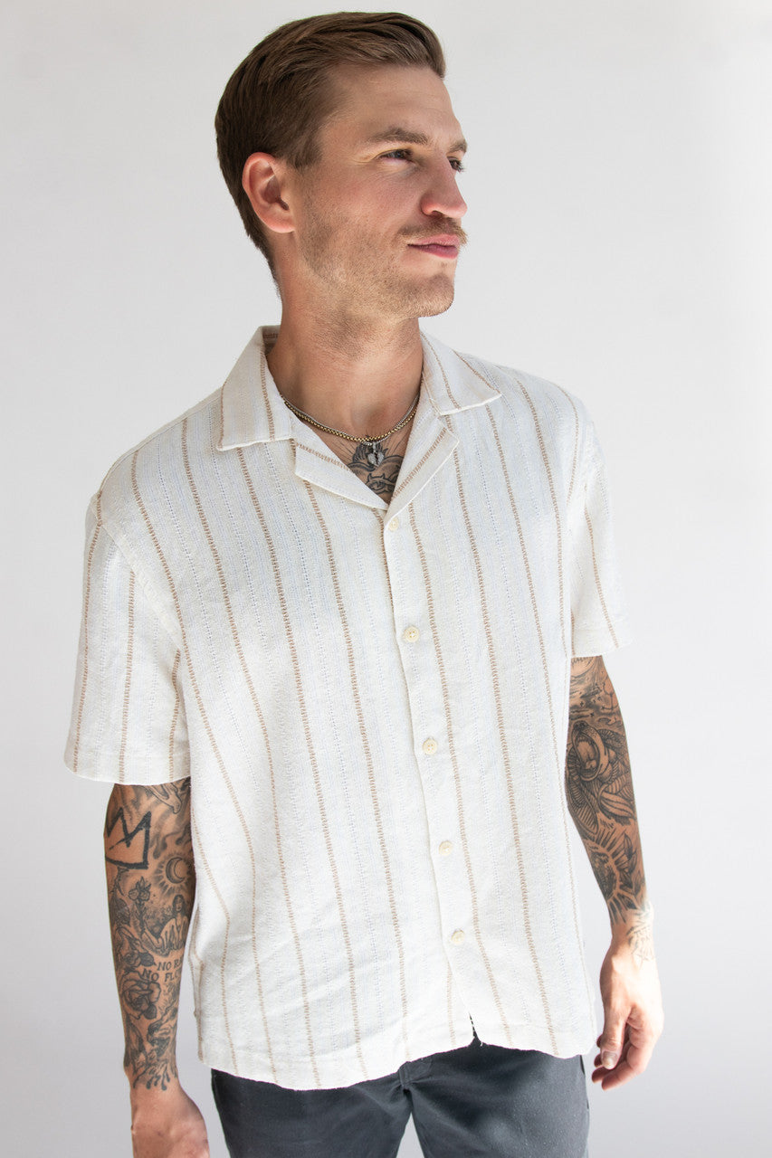 Cream Striped Woven Button Up Shirt