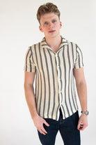Double Stripe Crochet Button Up Shirt