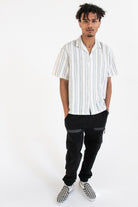 Beachy Textured Stripe Button Up Shirt