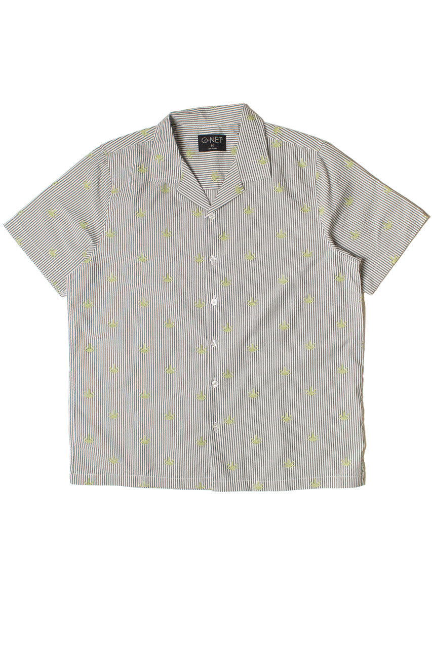 Striped Pot Leaf Button Up Shirt