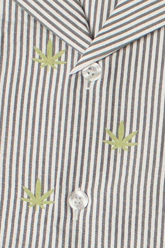 Striped Pot Leaf Button Up Shirt