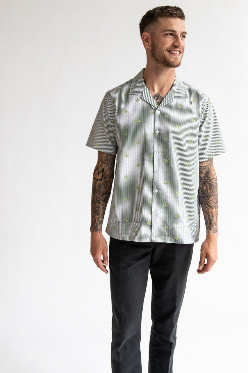 Striped Pot Leaf Button Up Shirt