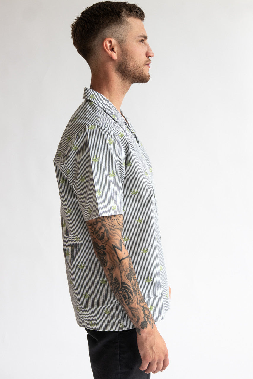 Striped Pot Leaf Button Up Shirt
