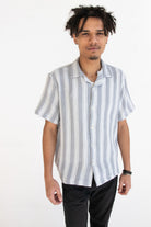 Misty Gray Striped Textured Button Up Shirt