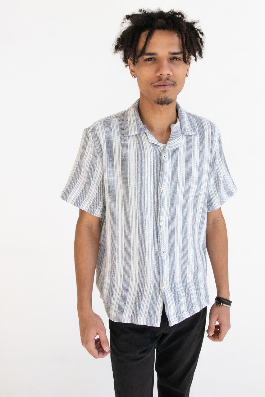 Misty Gray Striped Textured Button Up Shirt