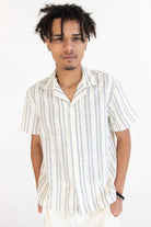 Navy Striped Textured Button Up Shirt