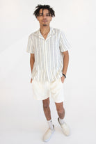 Navy Striped Textured Button Up Shirt