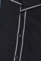 Ribbed White Stripe Black Button Up Shirt