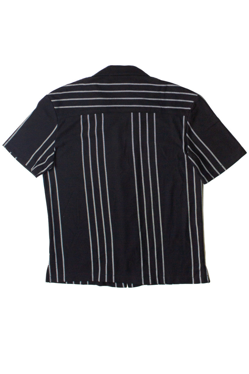 Ribbed White Stripe Black Button Up Shirt