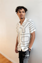 Graphic Block Letter Button Up Shirt