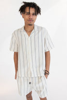 Black Striped Textured Woven Button Up Shirt