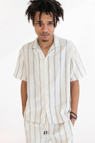 Black Striped Textured Woven Button Up Shirt