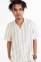 Black Striped Textured Woven Button Up Shirt