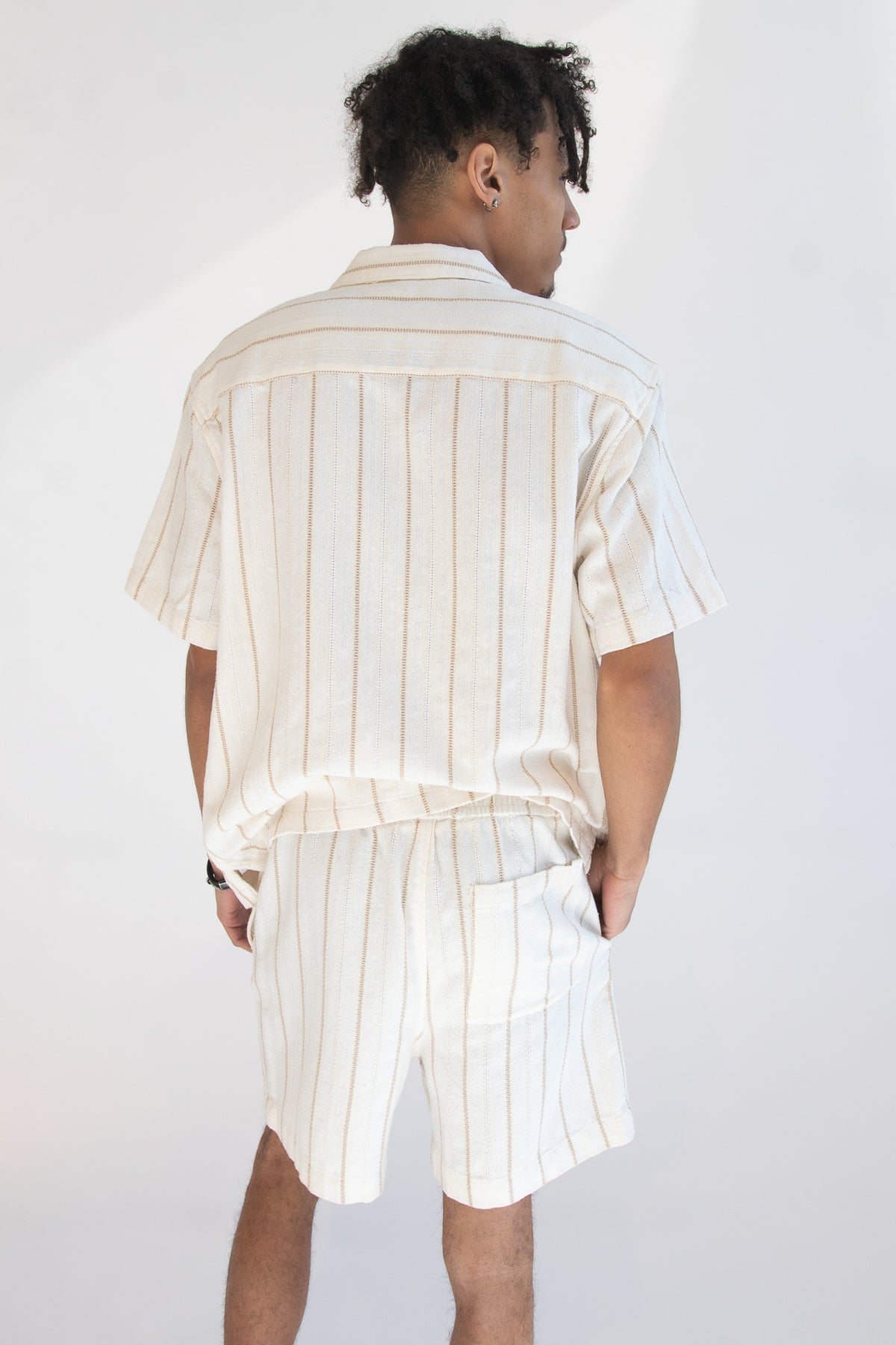 Khaki & White Striped Textured Button Up Shirt