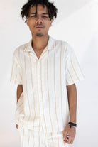 Khaki & White Striped Textured Button Up Shirt