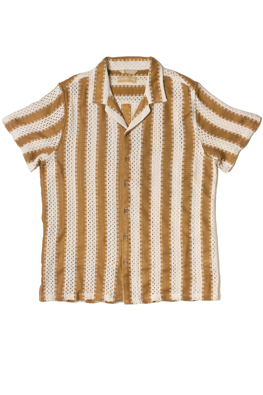 Natural Striped Textured Knit Button Up Shirt
