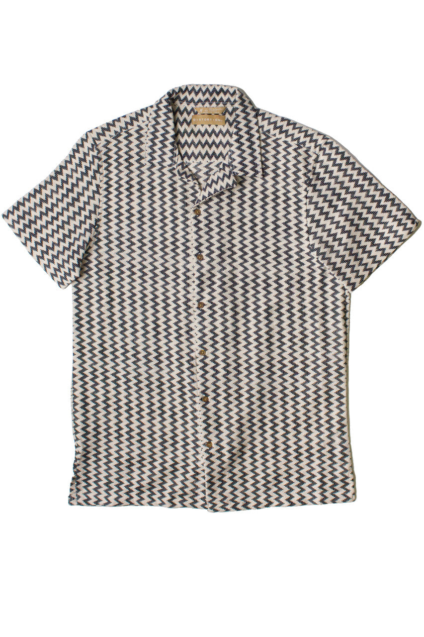Natural Zigzag Textured Knit Button Up Shirt