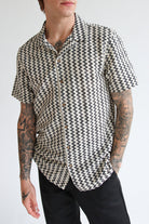 Natural Zigzag Textured Knit Button Up Shirt